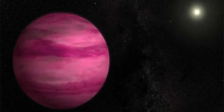 La « planète rose », ou GJ504b, est soit une exoplanète géante, soit une petite naine brune en orbite autour d'une étoile. Credit : NASA/Goddard Space Flight Cente