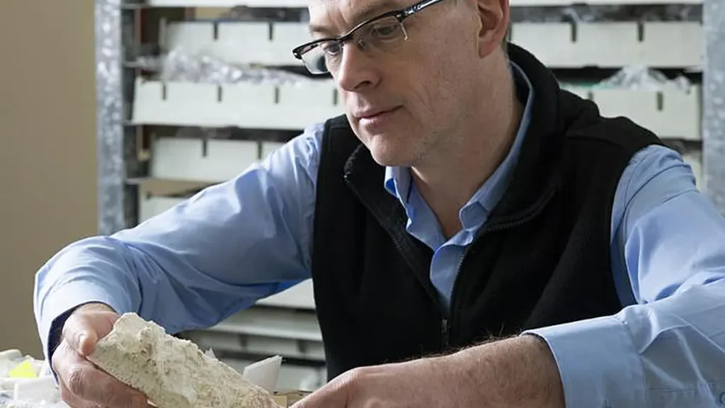 La professeure Jody Webster examine un carottage de corail fossile dans les laboratoires de la Faculté des géosciences de l'Université de Sydney.