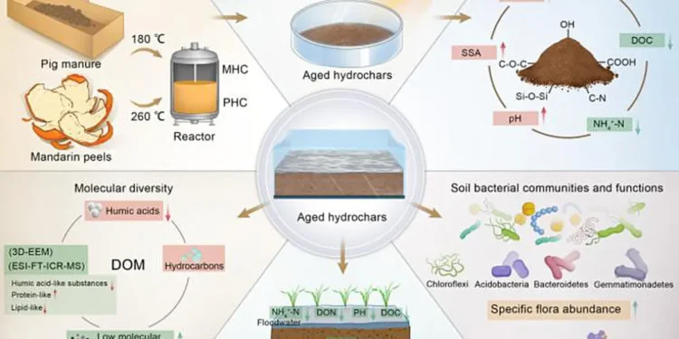 Solar radiation aging enhances hydrochar’s soil remediation potential by altering dissolved organic matter and microbial