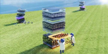 Artist's view of the new perovskite triple-junction solar cell comprising different perovskite semiconductors, with a no