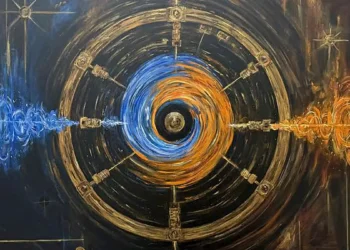Artistic rendering of Penrose super-radiance: electromagnetic waves with selected rotation patterns are amplified as the