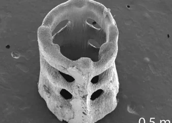 The researchers’ custom resin and computational techniques allow true 3D printing with a single laser exposure.