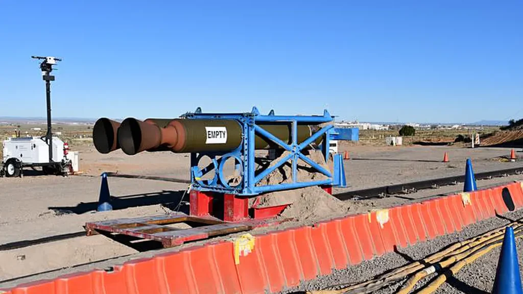 The Nike rocket motors and the pusher sled that propelled the Mobile Guardian Transporter Prototype 2 test vehicle down