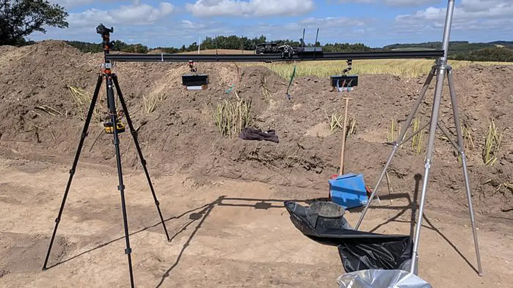 La nouvelle version du LEDMSI, équipée de deux flashs LED fixés de part et d'autre d'une caméra montée sur la traverse du pied. Le système nécessitant une obscurité totale, l'ensemble est recouvert d'un film plastique noir lorsqu'il est utilisé.