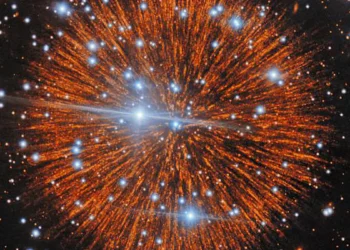Pa 30, probablement le vestige de la supernova historique observée en 1181, est désormais capturé avec un niveau de détail sans précédent par le télescope Gemini North du NOIRLab. Cette image, obtenue à l’aide du spectrographe multi-objets Gemini (GMOS), montre que les éjectas caractéristiques de ce vestige, en forme de feux d’artifice, prennent la forme d’une structure en cascade ressemblant à des nœuds.